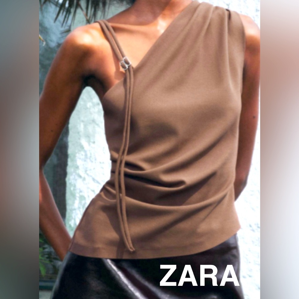 ZARA Taupe Brown One-Shoulder Women’s Top - Size M - NEW